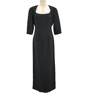 Carmen Marc Valvo Black Textured Beaded Formal Sheath Gown and Bolero Set Size 8